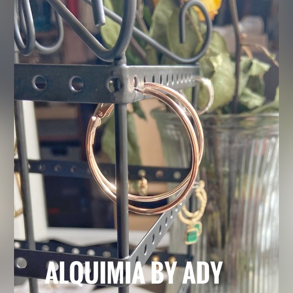 Alquimia rose gold medium tubular hoops statement earrings - Picture 1 of 1